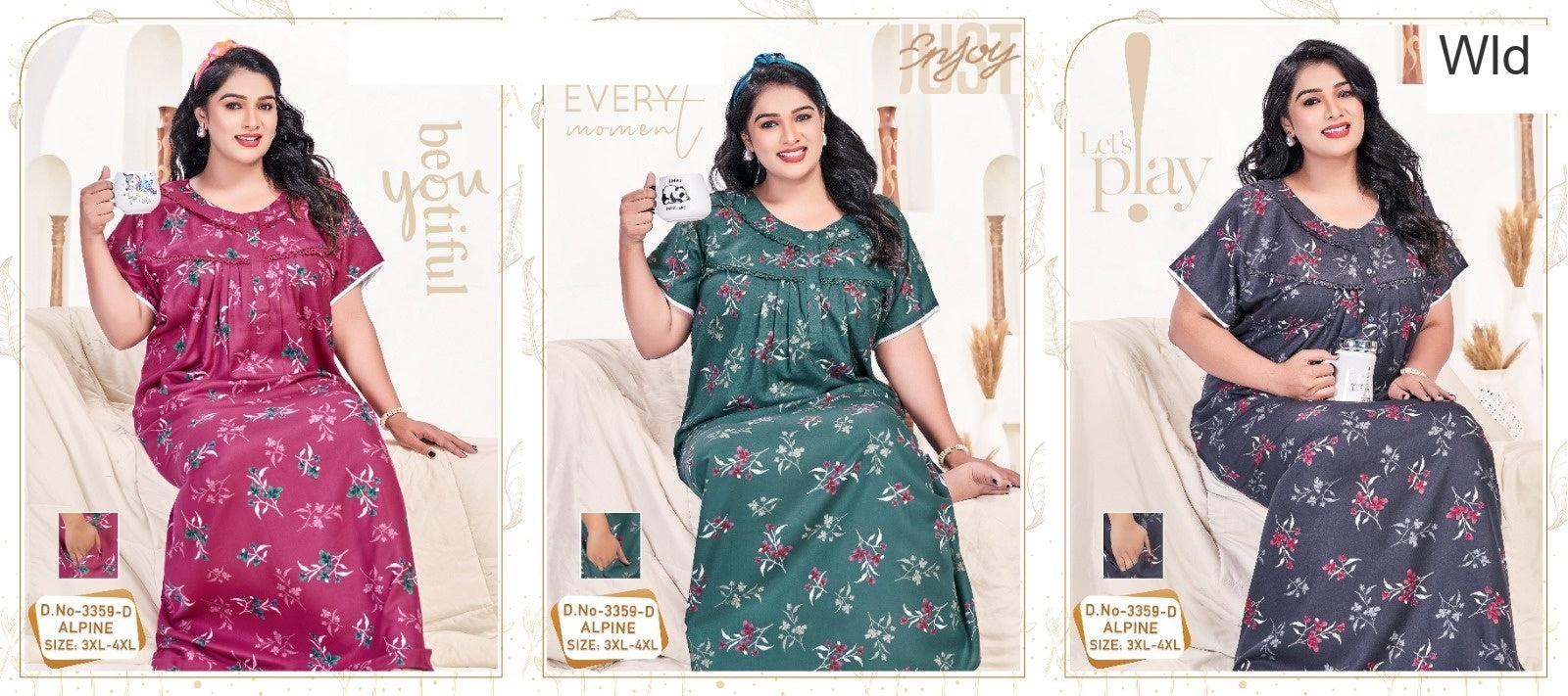 Design 3359 Wld Alpine Night Gowns Wholesaler Ahmedabad