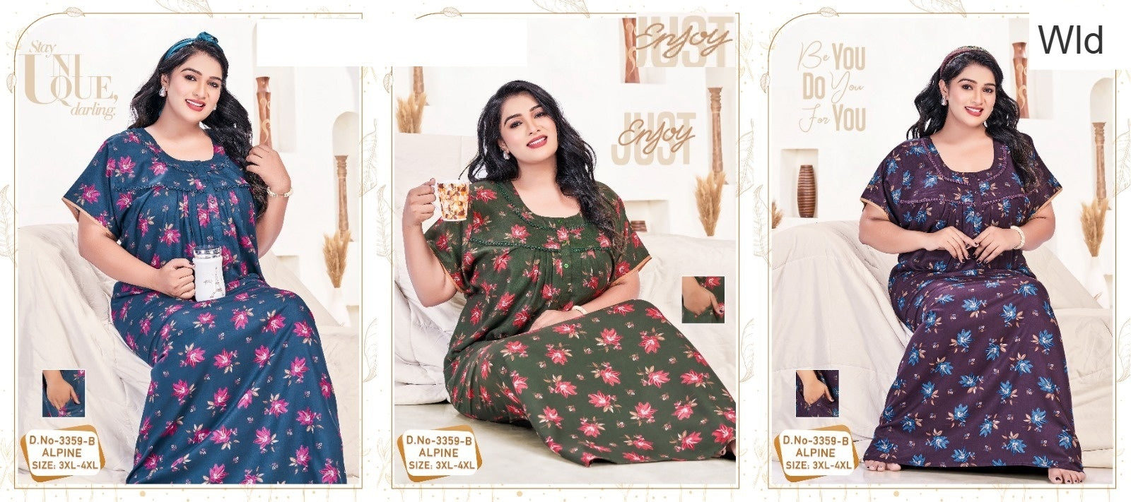 Design 3359 Wld Alpine Night Gowns Wholesaler Ahmedabad