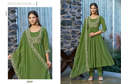 Design 3365-3370 Ladyf Chanderi Readymade Anarkali Suits Supplier