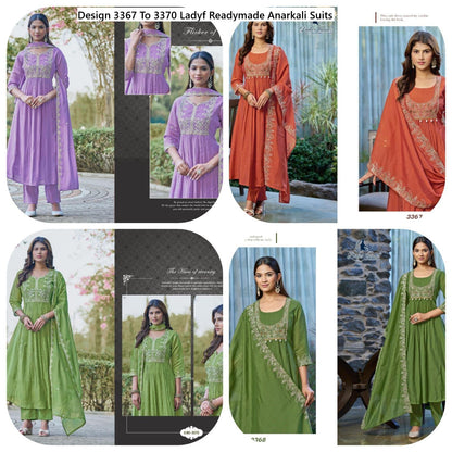 Design 3367 To 3370 Ladyf Mul Chanderi Readymade Anarkali Suits Supplier Ahmedabad