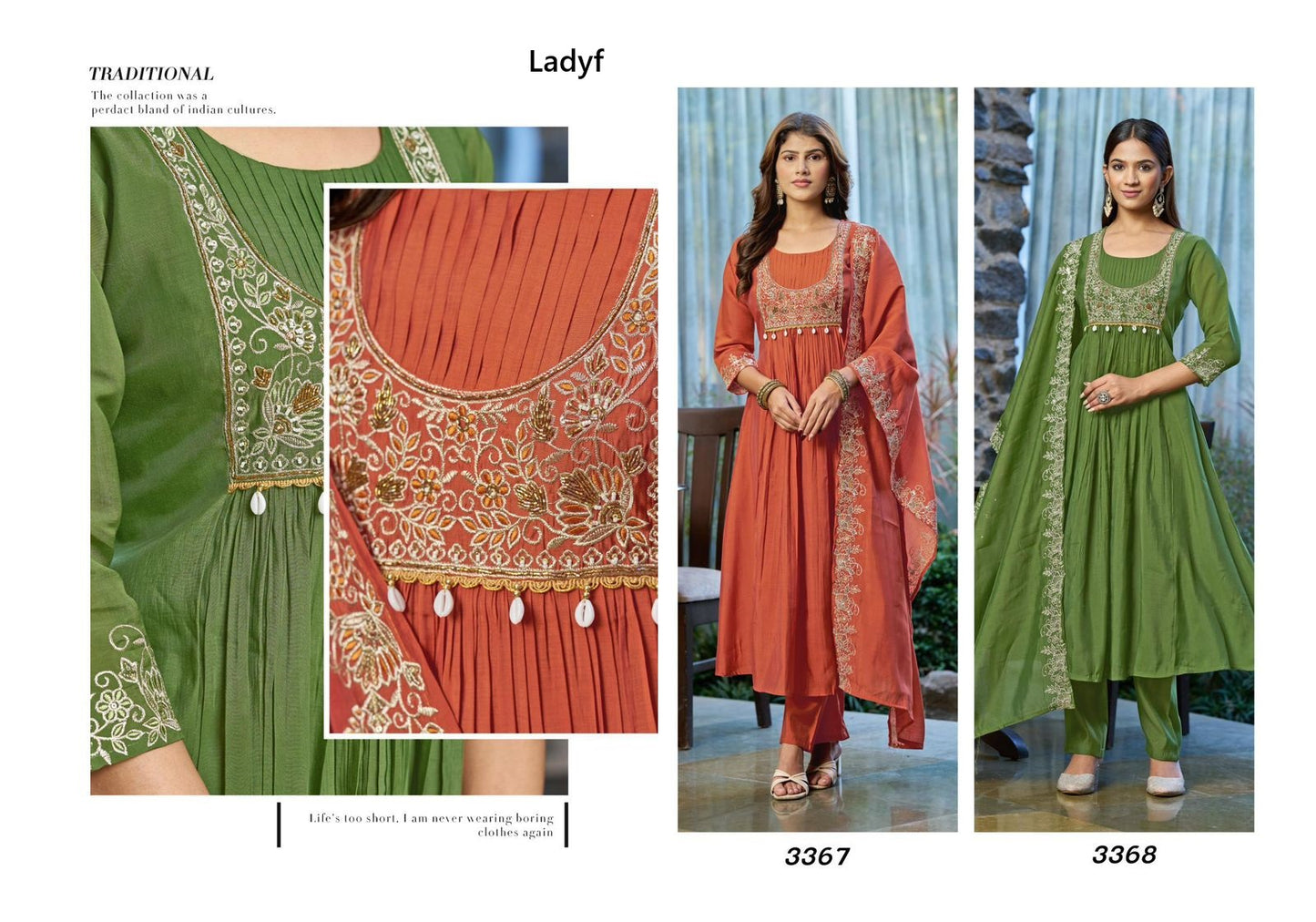 Design 3367 To 3370 Ladyf Mul Chanderi Readymade Anarkali Suits Supplier Ahmedabad