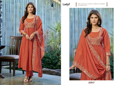 Design 3367 To 3370 Ladyf Mul Chanderi Readymade Anarkali Suits Supplier Ahmedabad