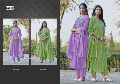 Design 3367 To 3370 Ladyf Mul Chanderi Readymade Anarkali Suits Supplier Ahmedabad