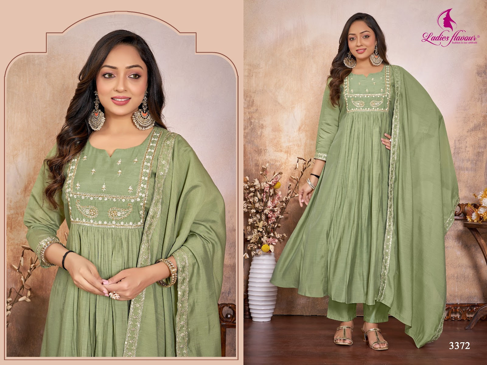 Design 3371-3372 Ladyf Chanderi Readymade Anarkali Suits Supplier India