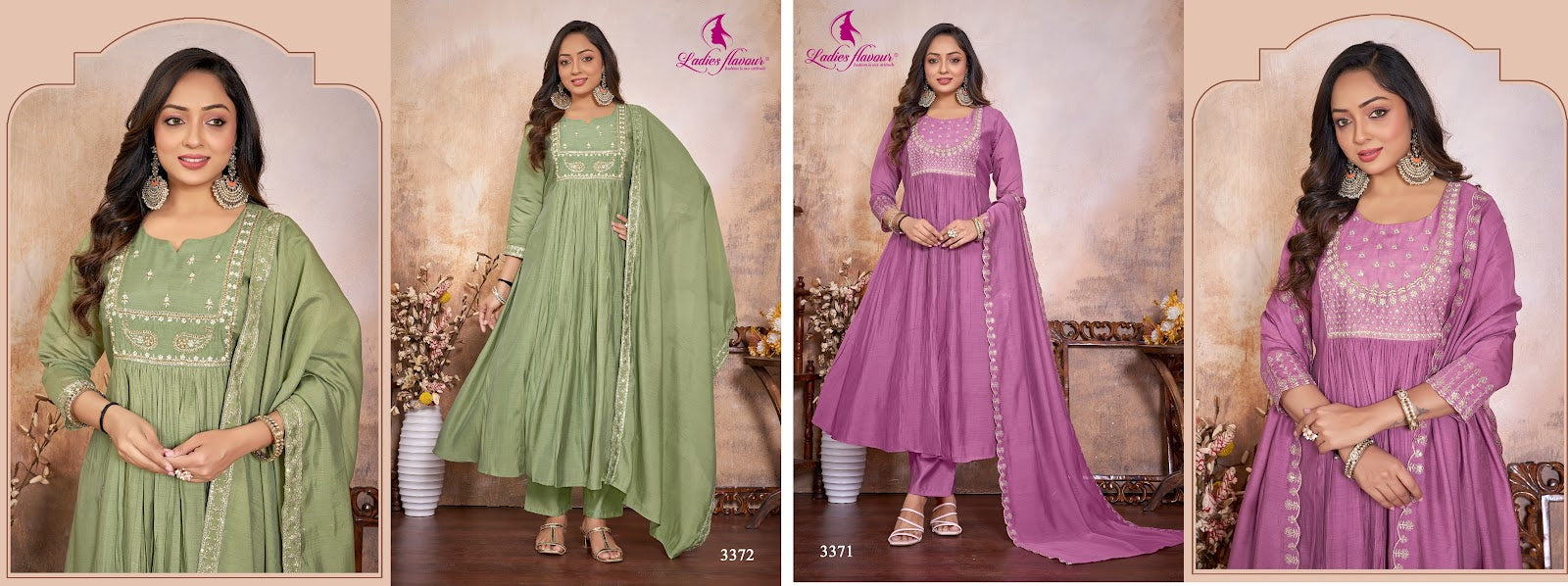 Design 3371-3372 Ladyf Chanderi Readymade Anarkali Suits Supplier India