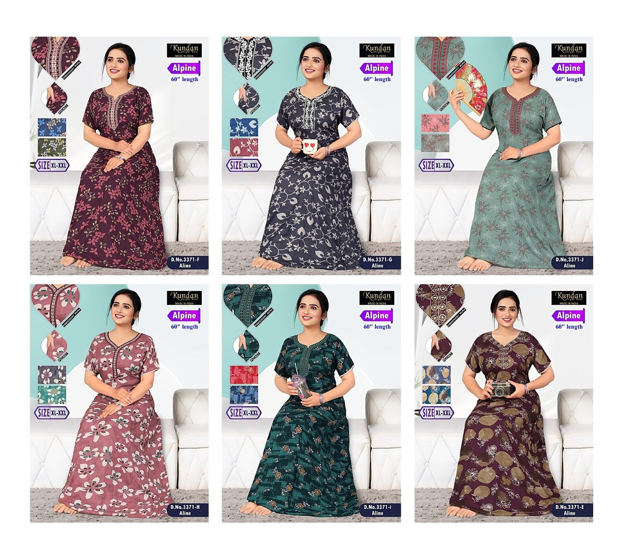 Design 3371 Kundan Alpine Night Gowns Supplier India