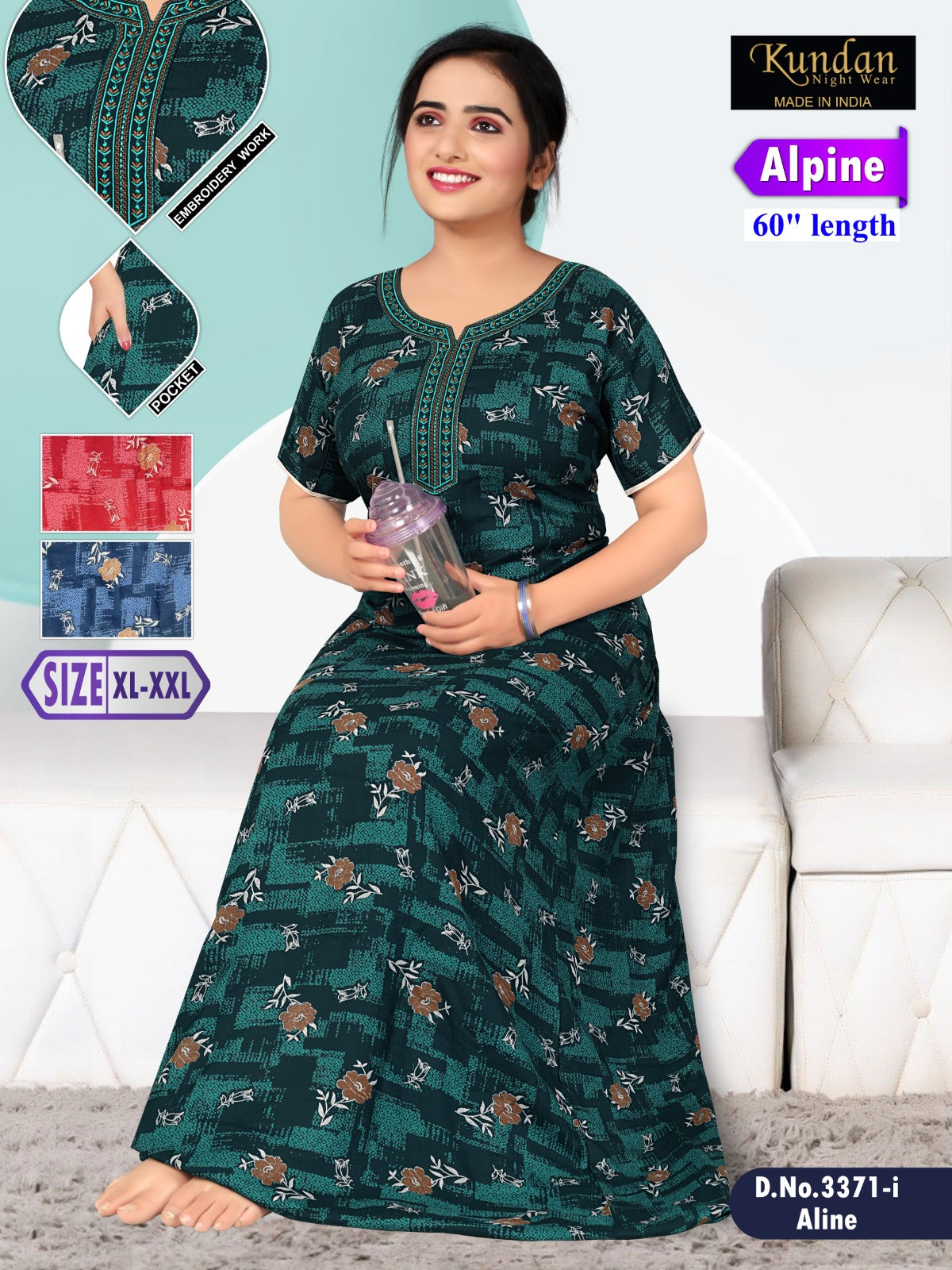 Design 3371 Kundan Alpine Night Gowns Supplier India