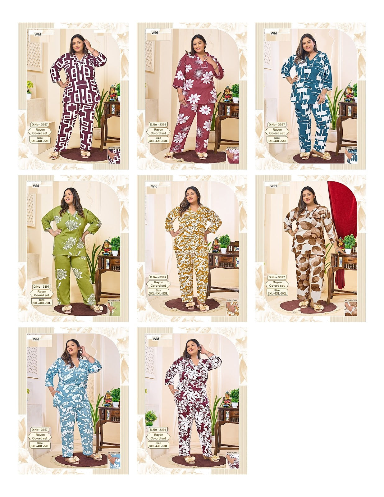 Design 3397 Plus Size Wld Rayon Co Ord Set Wholesale
