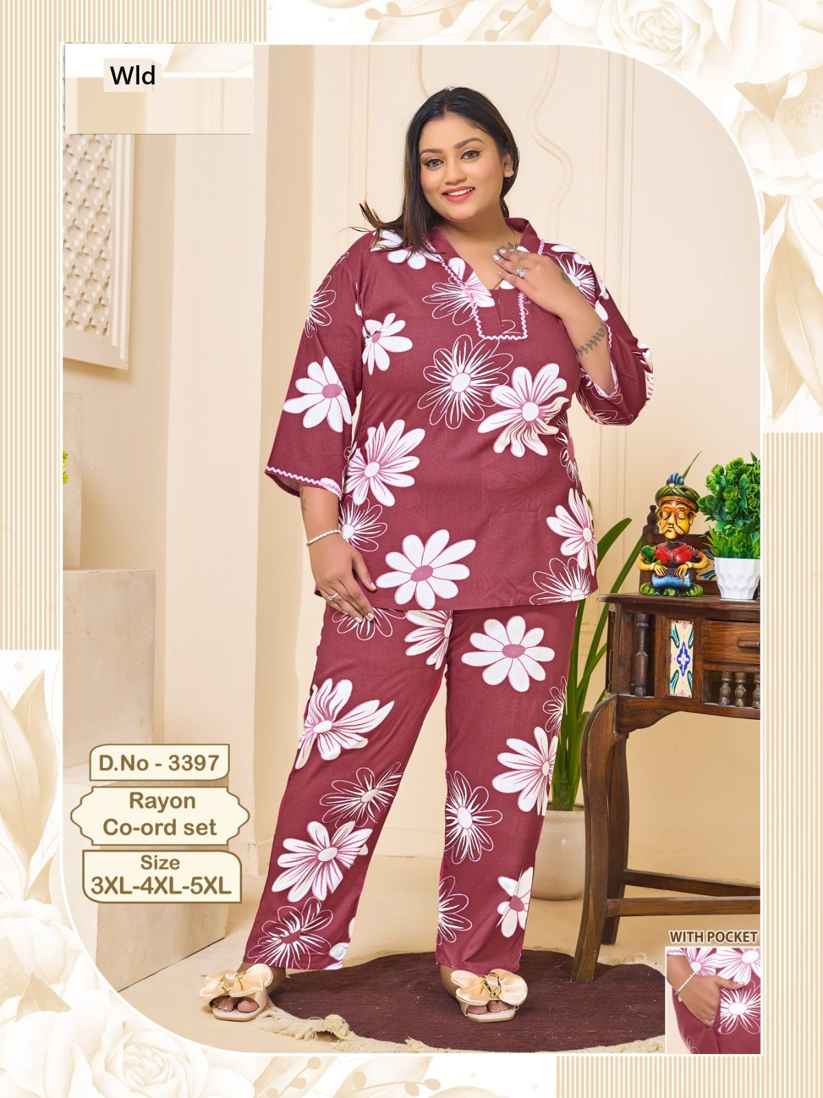 Design 3397 Plus Size Wld Rayon Co Ord Set Wholesale