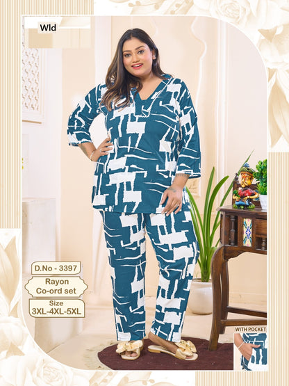 Design 3397 Plus Size Wld Rayon Co Ord Set Wholesale