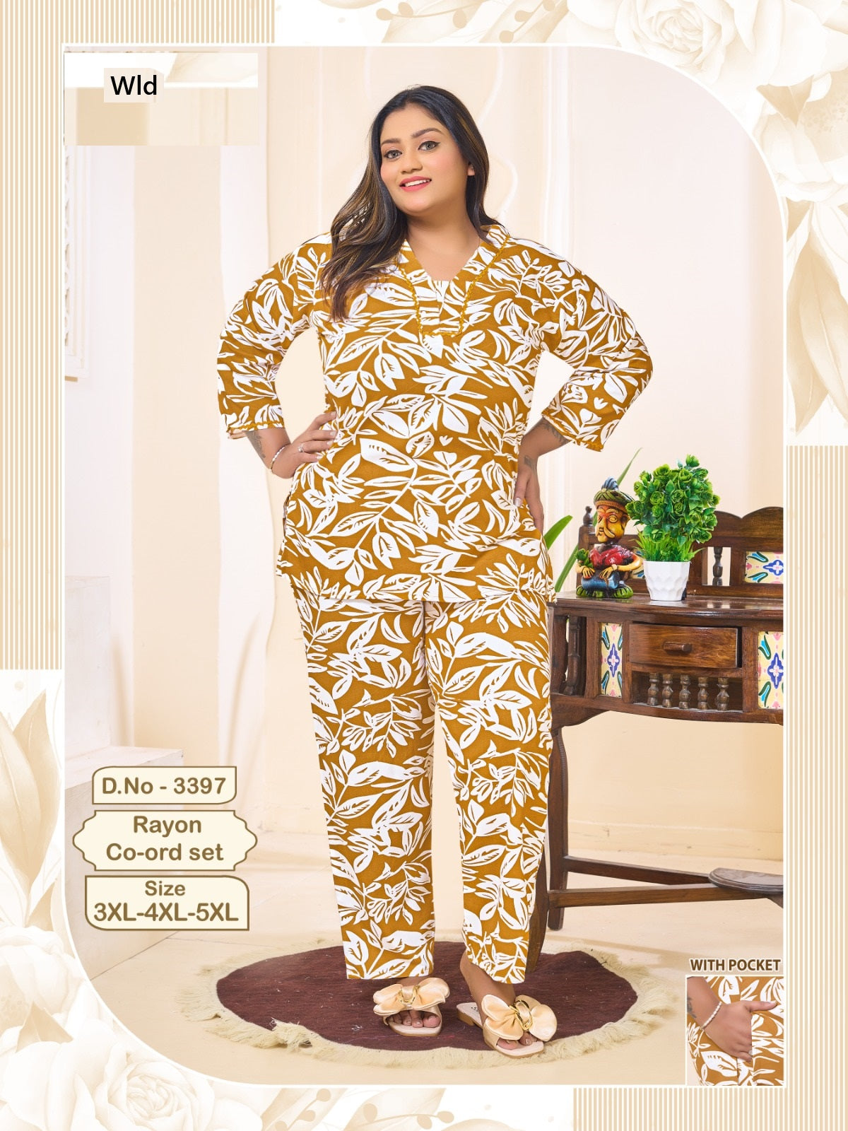 Design 3397 Plus Size Wld Rayon Co Ord Set Wholesale