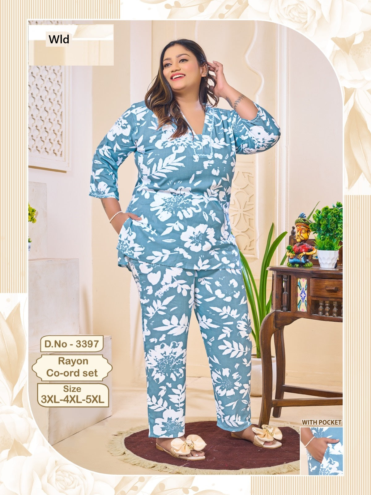 Design 3397 Plus Size Wld Rayon Co Ord Set Wholesale