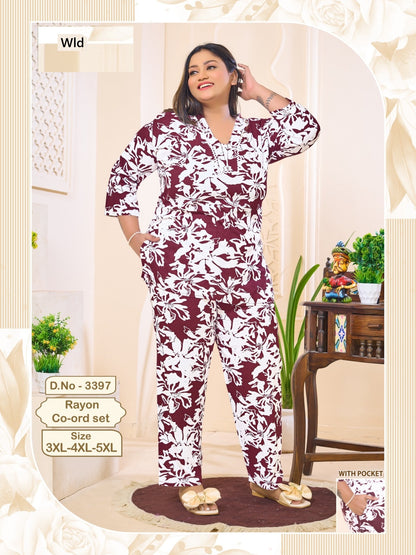 Design 3397 Plus Size Wld Rayon Co Ord Set Wholesale