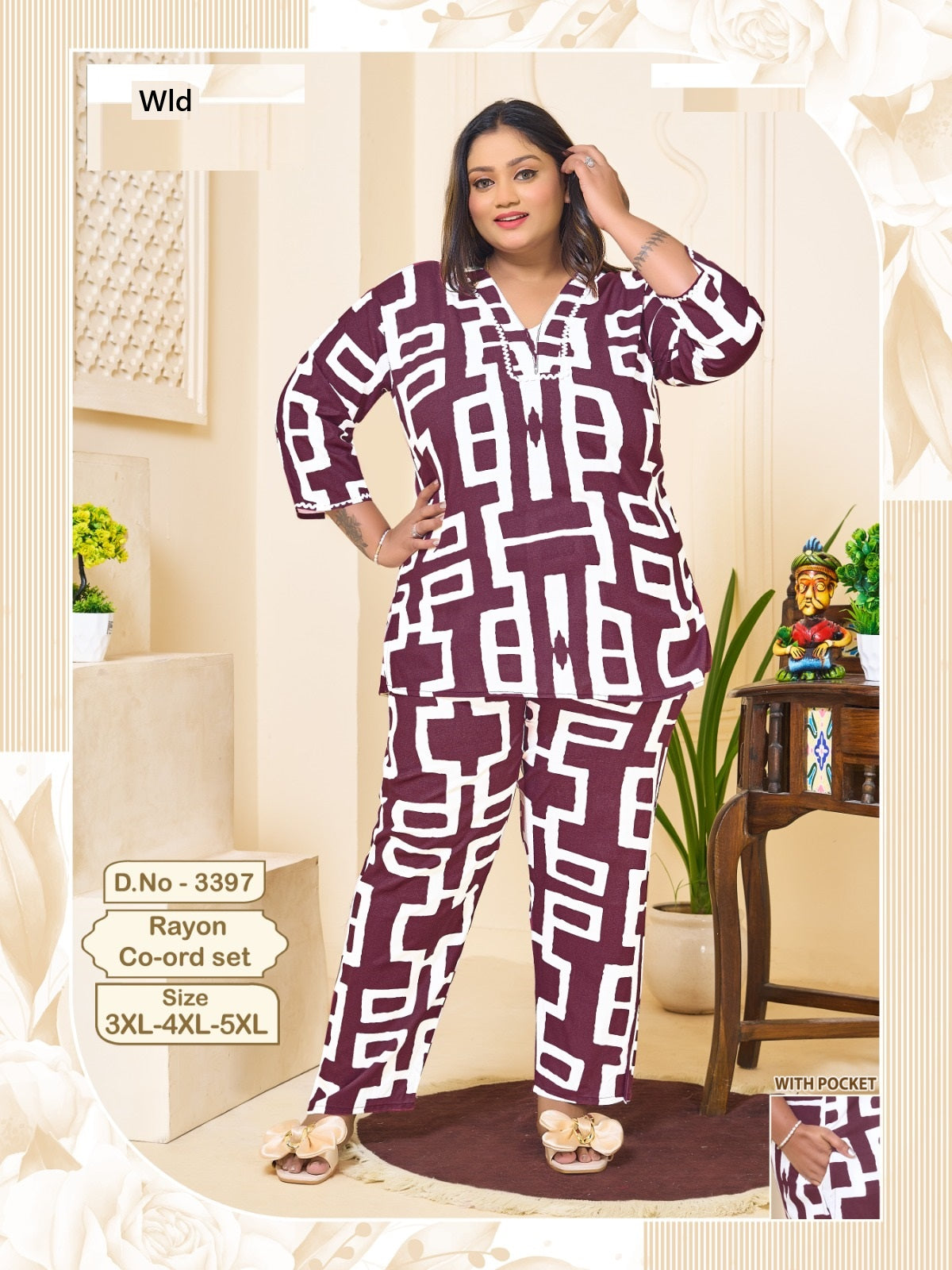 Design 3397 Plus Size Wld Rayon Co Ord Set Wholesale