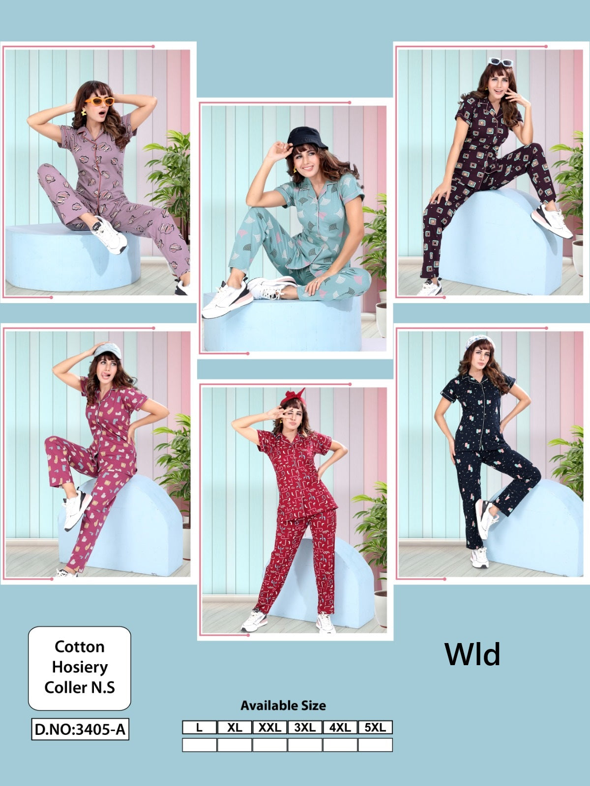 Design 3405 A Wld Cotton Collar Night Suits Supplier