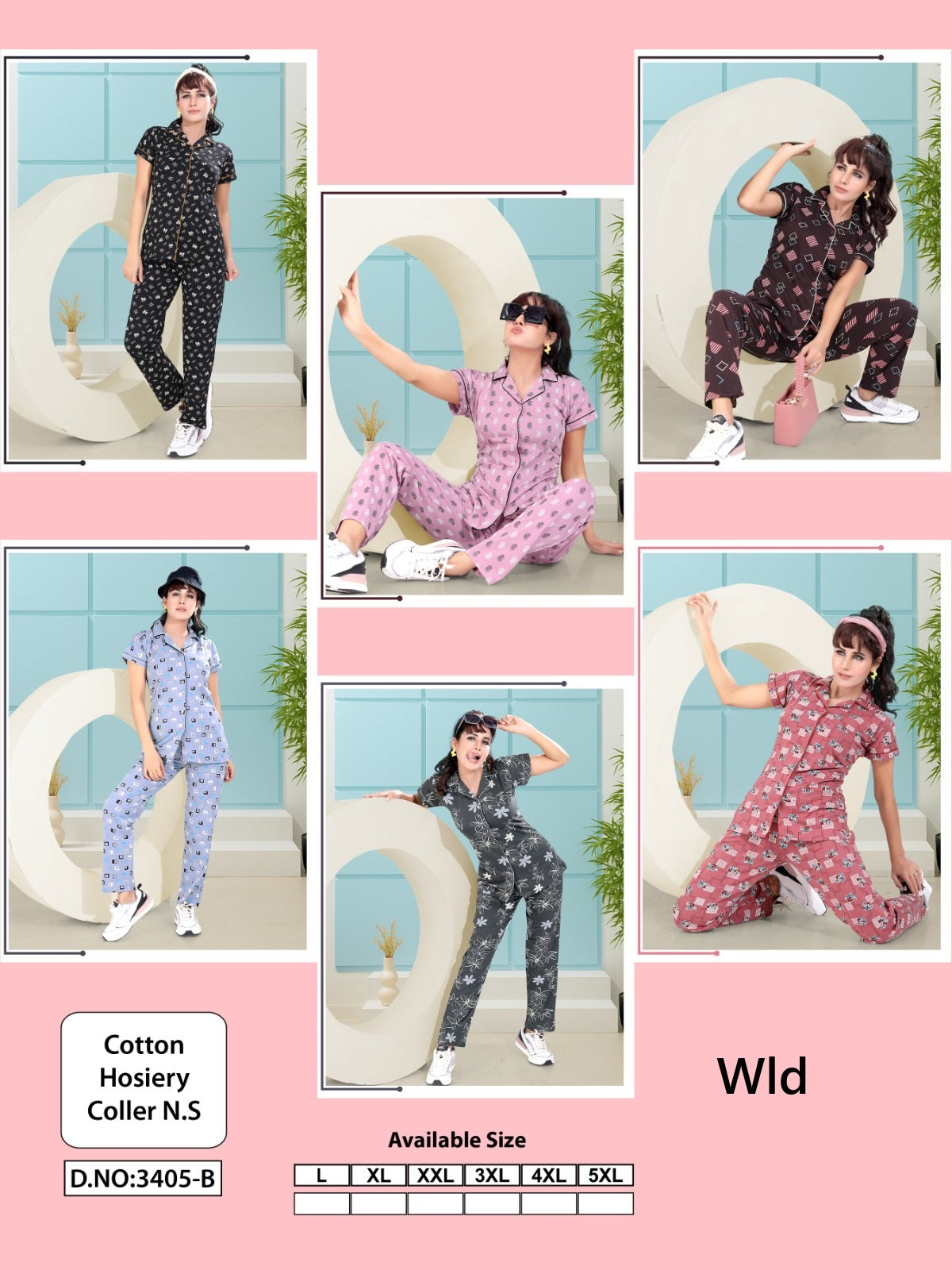 Design 3405 B Wld Cotton Collar Night Suits Exporter