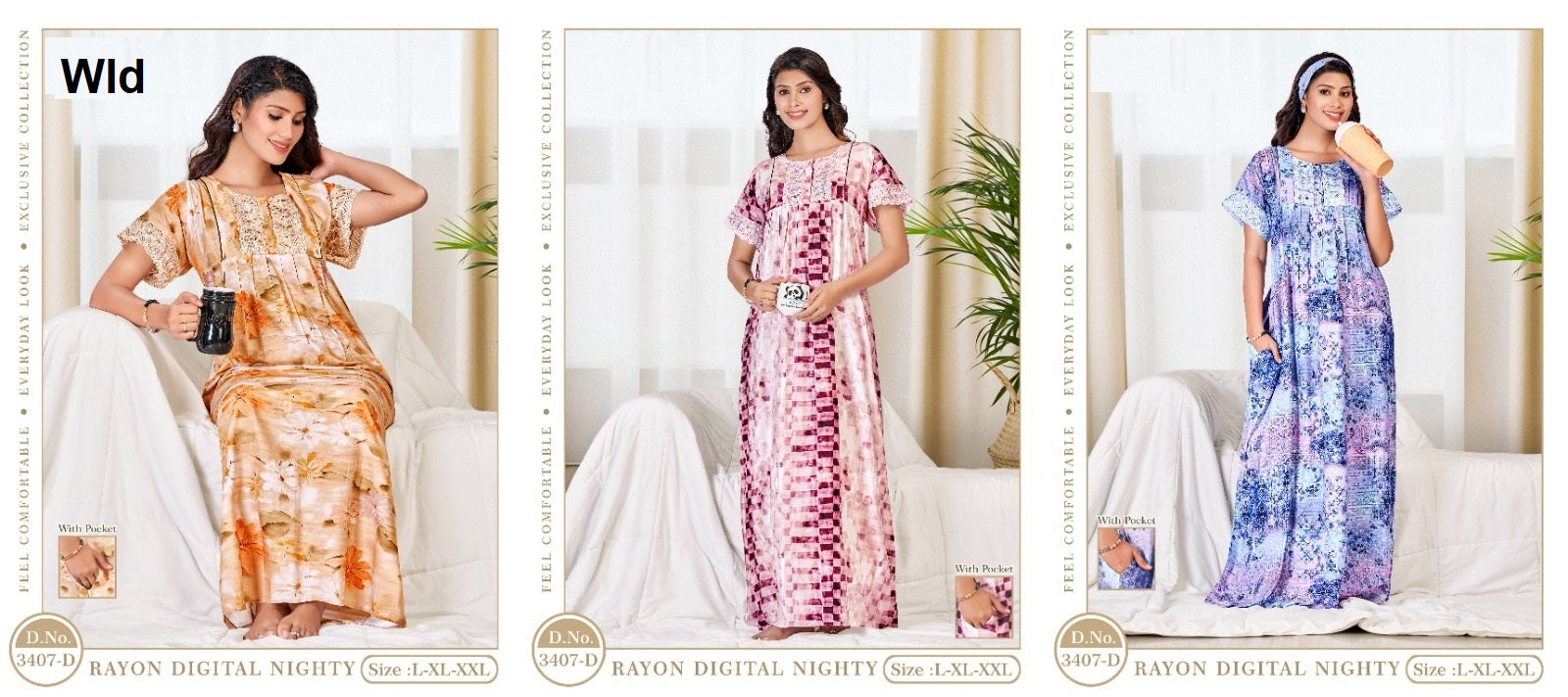 Design 3407 Wld Rayon Night Gowns Supplier India