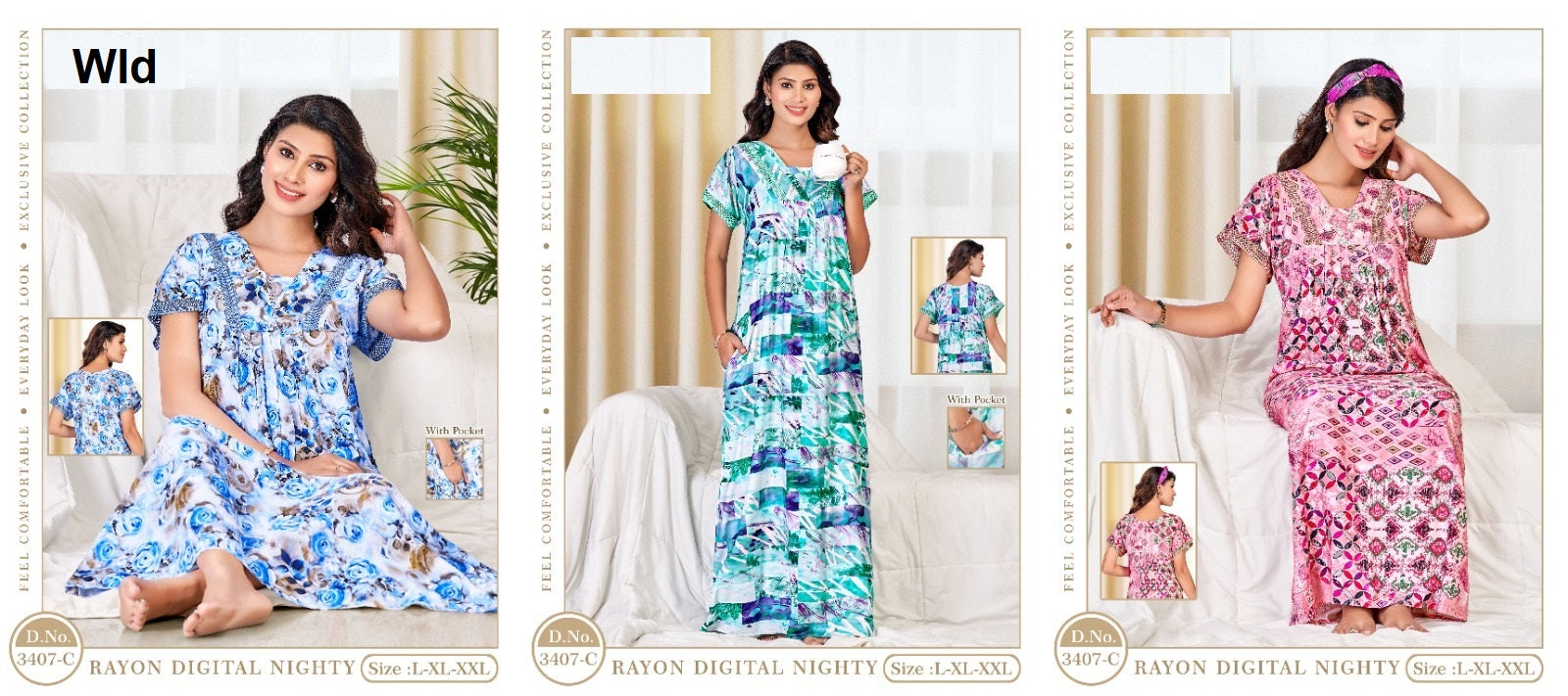 Design 3407 Wld Rayon Night Gowns Supplier India