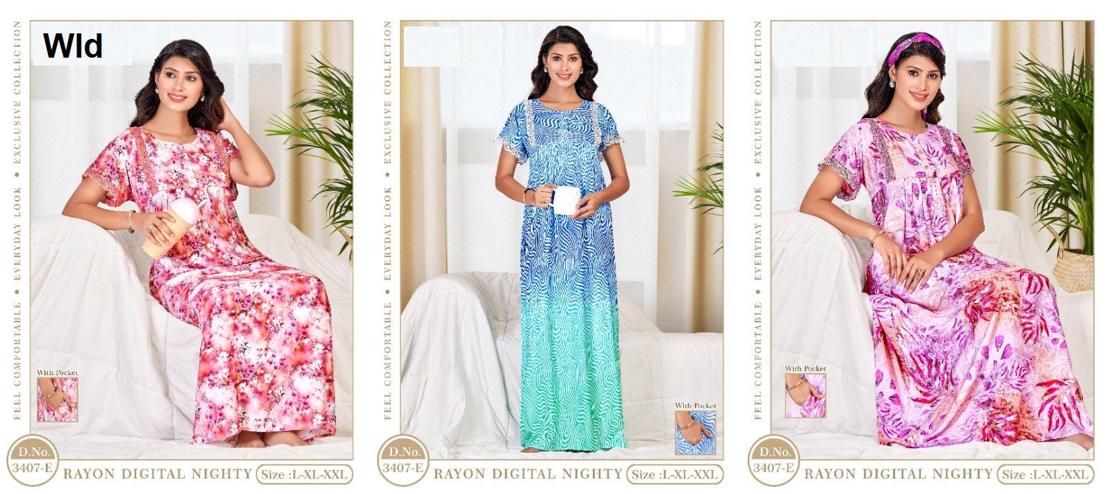 Design 3407 Wld Rayon Night Gowns Supplier India