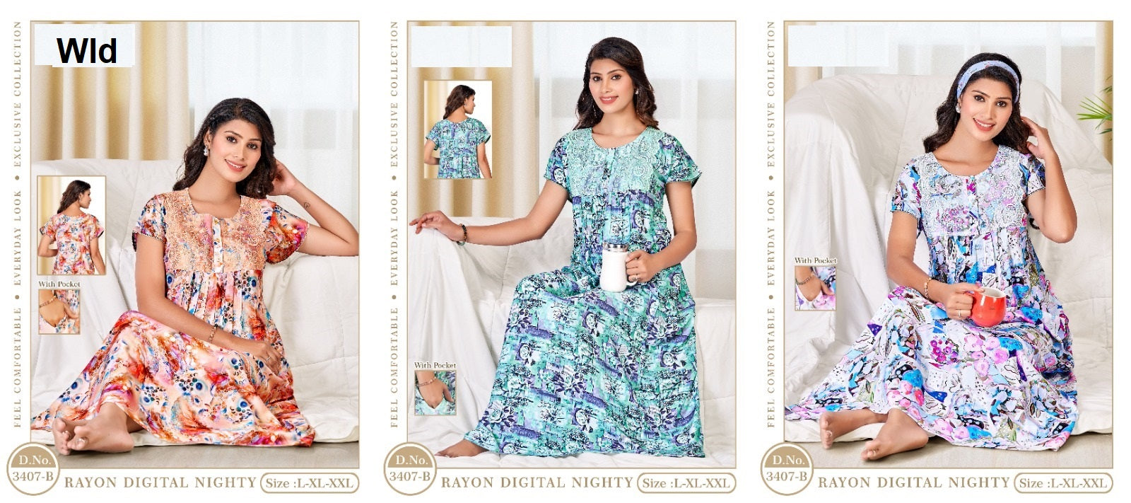 Design 3407 Wld Rayon Night Gowns Supplier India