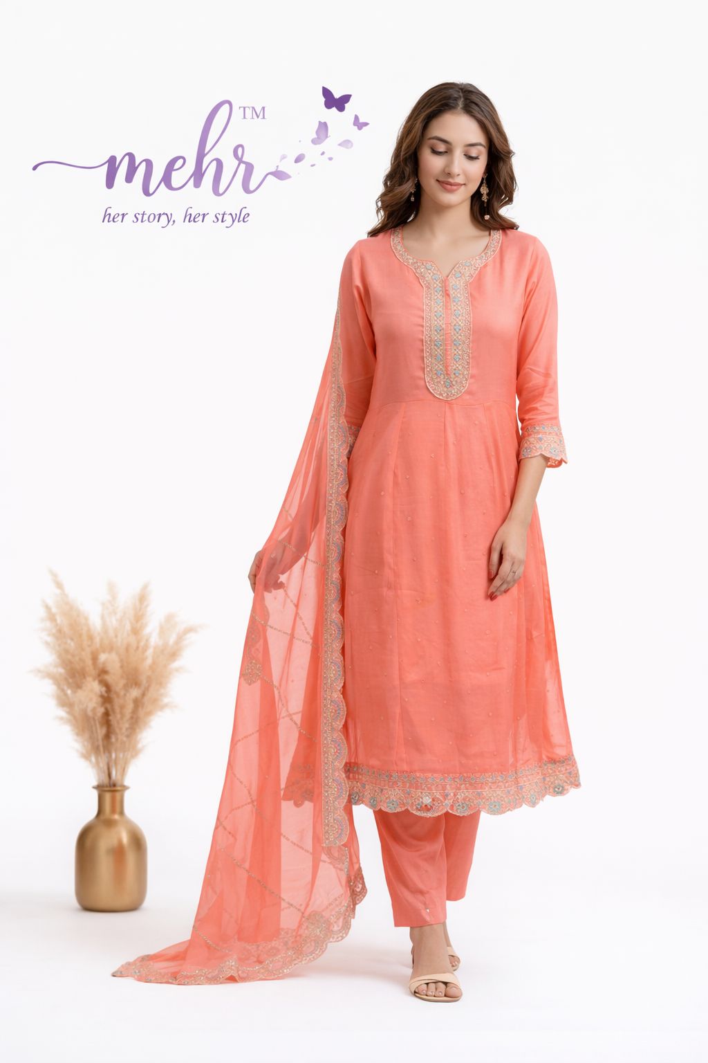 Design 3408-3409 Hinaya Chanderi Readymade Anarkali Suits Supplier India