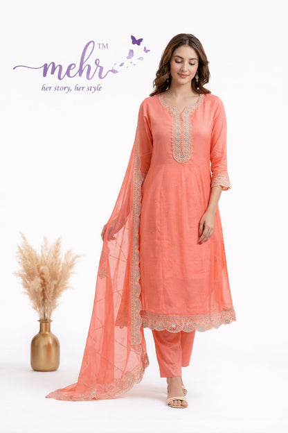 Design 3408-3409 Hinaya Chanderi Readymade Anarkali Suits Supplier India