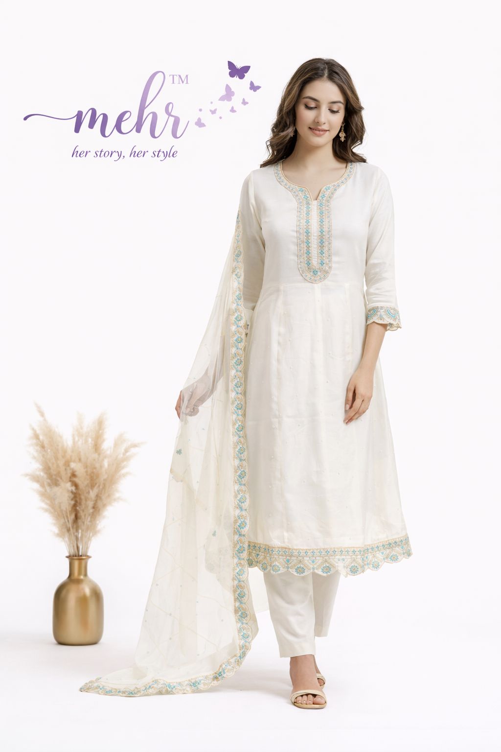 Design 3408-3409 Hinaya Chanderi Readymade Anarkali Suits Supplier India