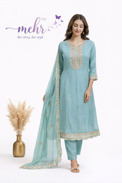 Design 3408-3409 Hinaya Chanderi Readymade Anarkali Suits Supplier India