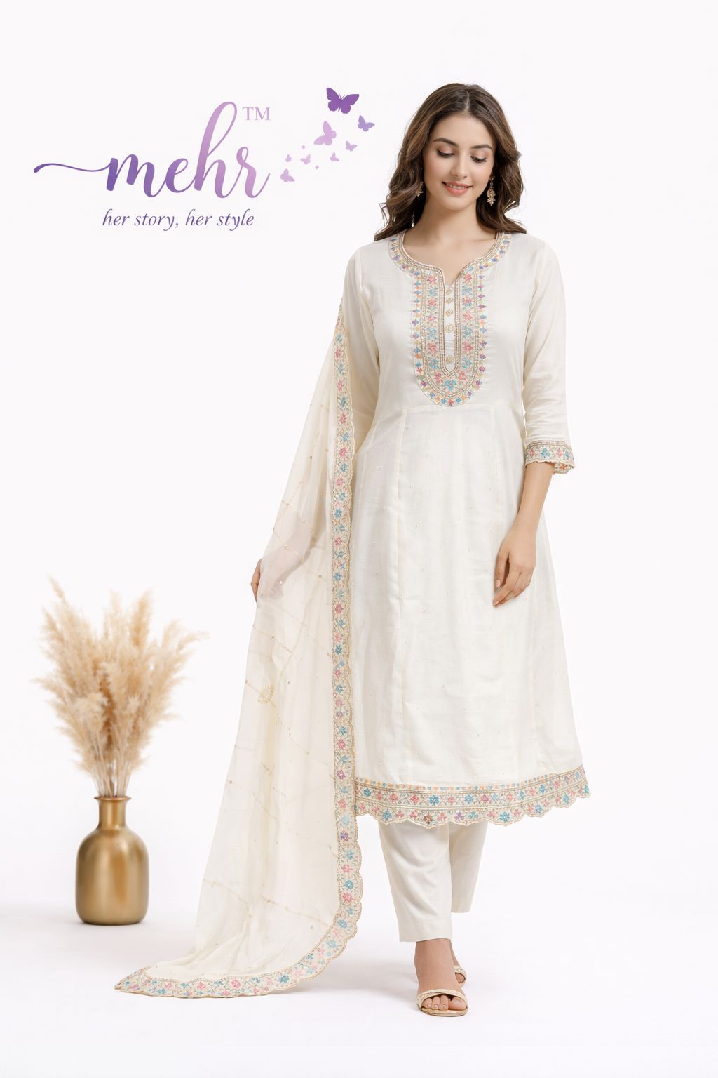 Design 3408-3409 Hinaya Chanderi Readymade Anarkali Suits Supplier India