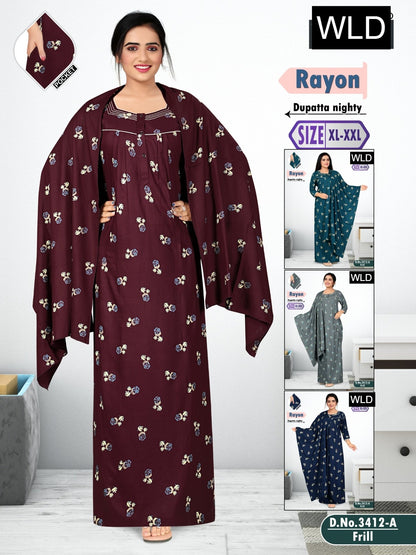 Design 3412 Wld Rayon Night Gowns With Dupatta Manufacturer