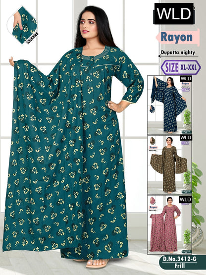 Design 3412 Wld Rayon Night Gowns With Dupatta Manufacturer