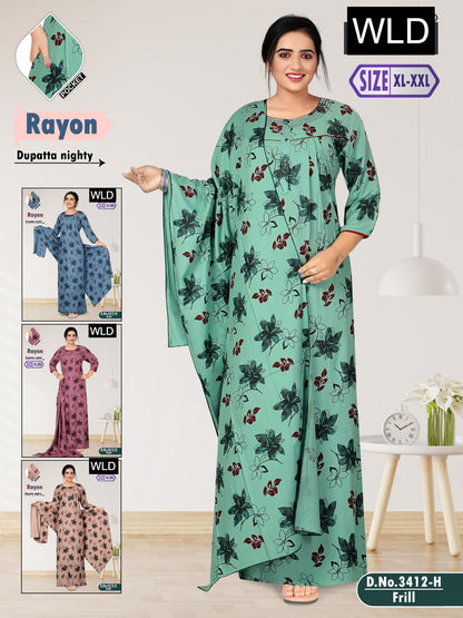 Design 3412 Wld Rayon Night Gowns With Dupatta Manufacturer