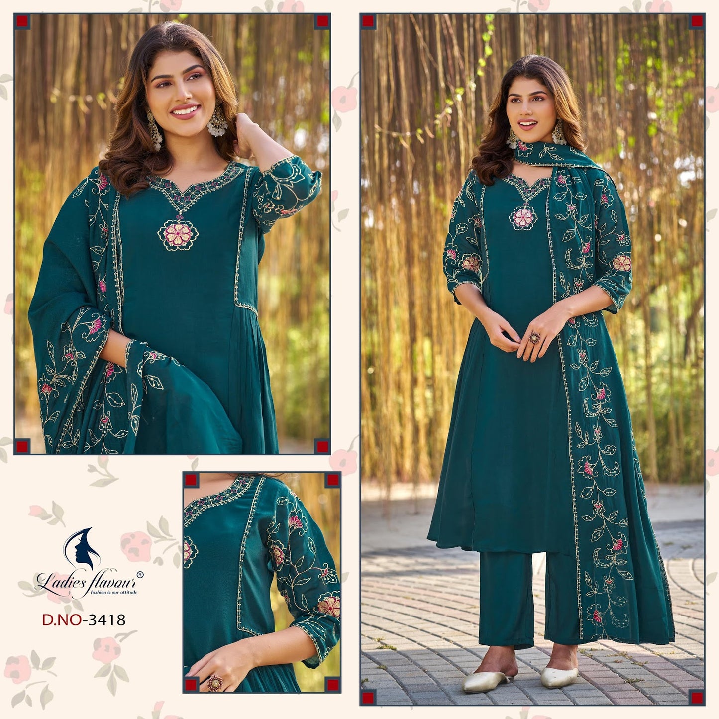 Design 3417 To 3419 Ladyf Mul Chanderi Readymade Anarkali Suits Exporter