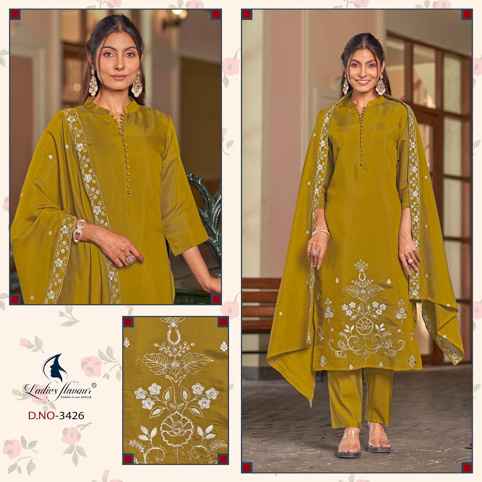 Design 3424 To 3426 Ladyf Chanderi Readymade Pant Style Suits Wholesale