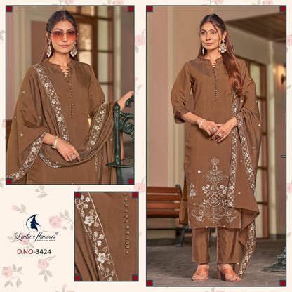 Design 3424 To 3426 Ladyf Chanderi Readymade Pant Style Suits Wholesale