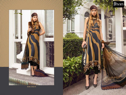 Design 3425-3427 Jihan Pure Cotton Karachi Salwar Suits Exporter Ahmedabad