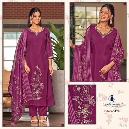 Design 3427-3429 Ladyf Chanderi Readymade Pant Style Suits Manufacturer Gujarat