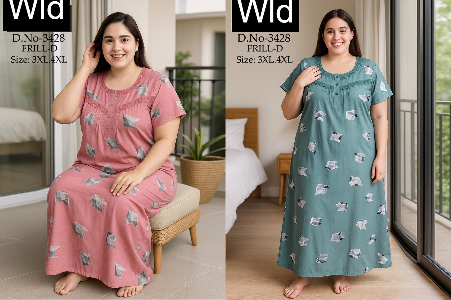 Design 3428-3468 Wld Rayon Night Gowns Wholesale Price