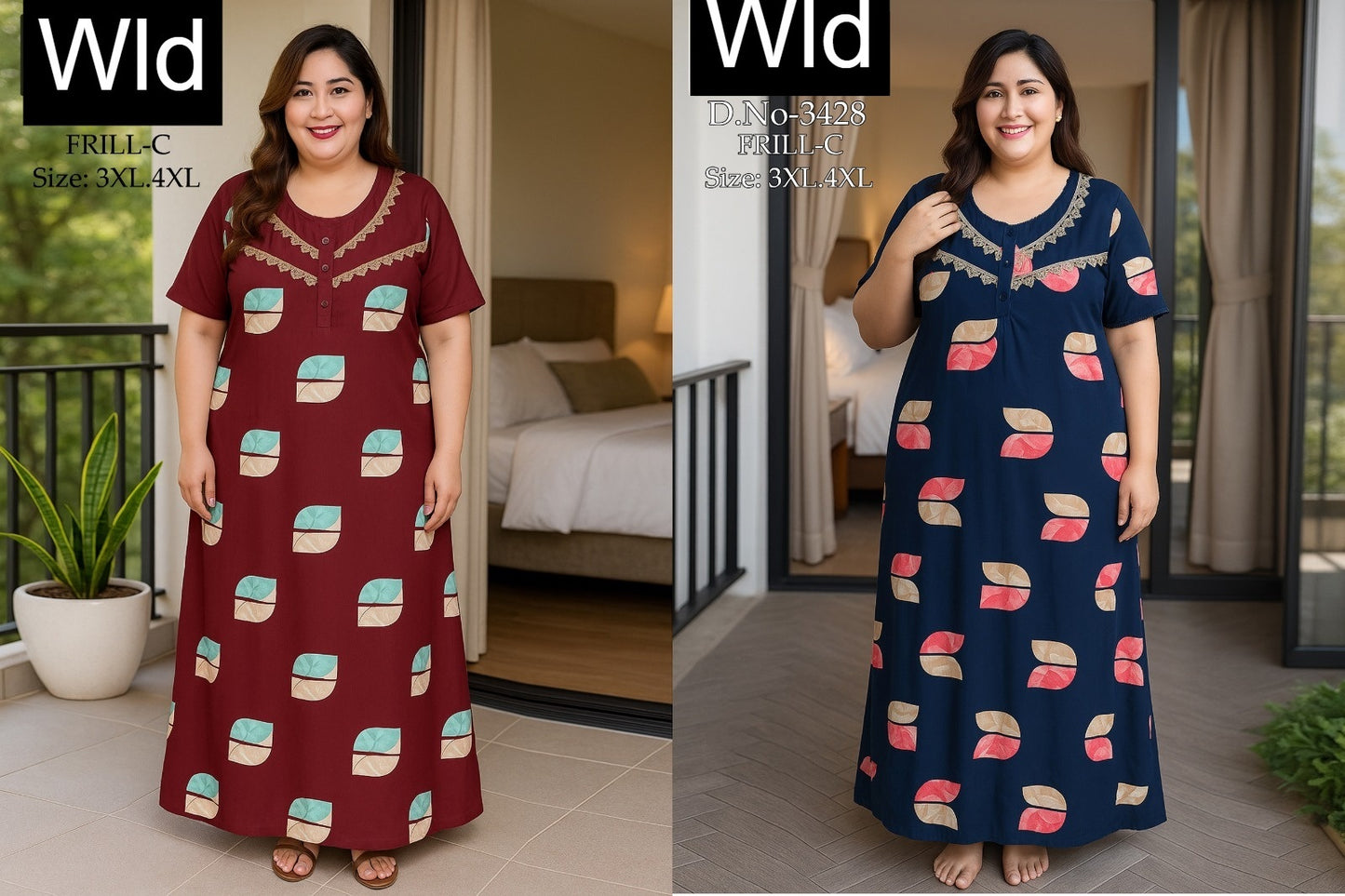 Design 3428-3468 Wld Rayon Night Gowns Wholesale Price