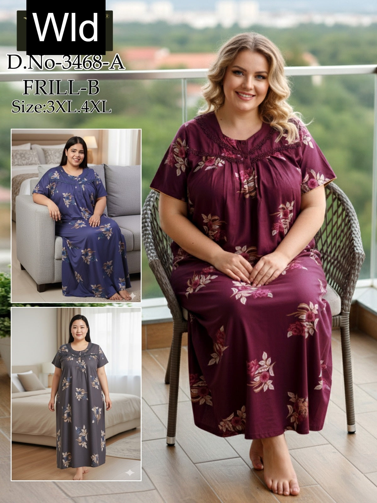 Design 3428-3468 Wld Rayon Night Gowns Wholesale Price