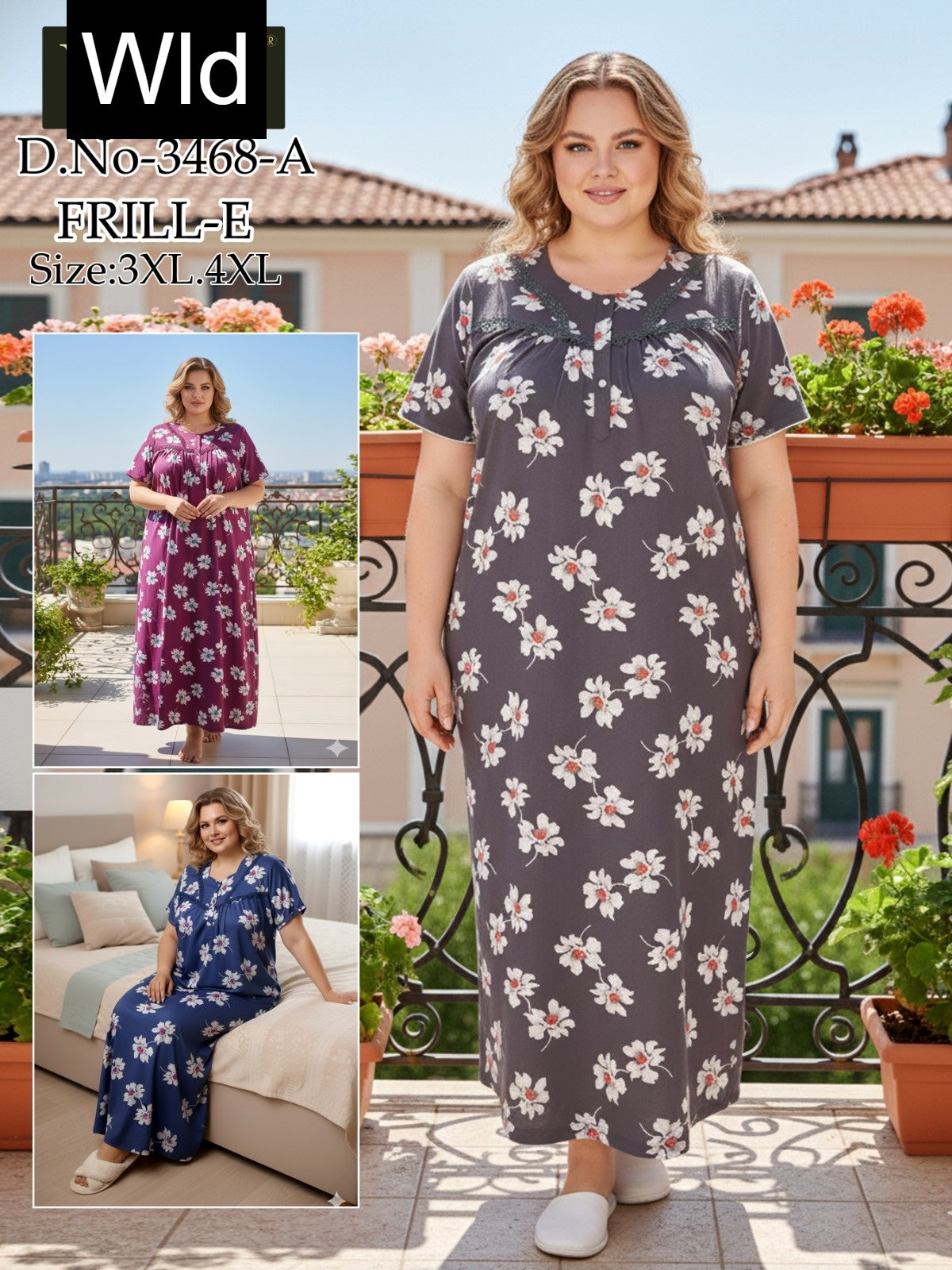 Design 3428-3468 Wld Rayon Night Gowns Wholesale Price