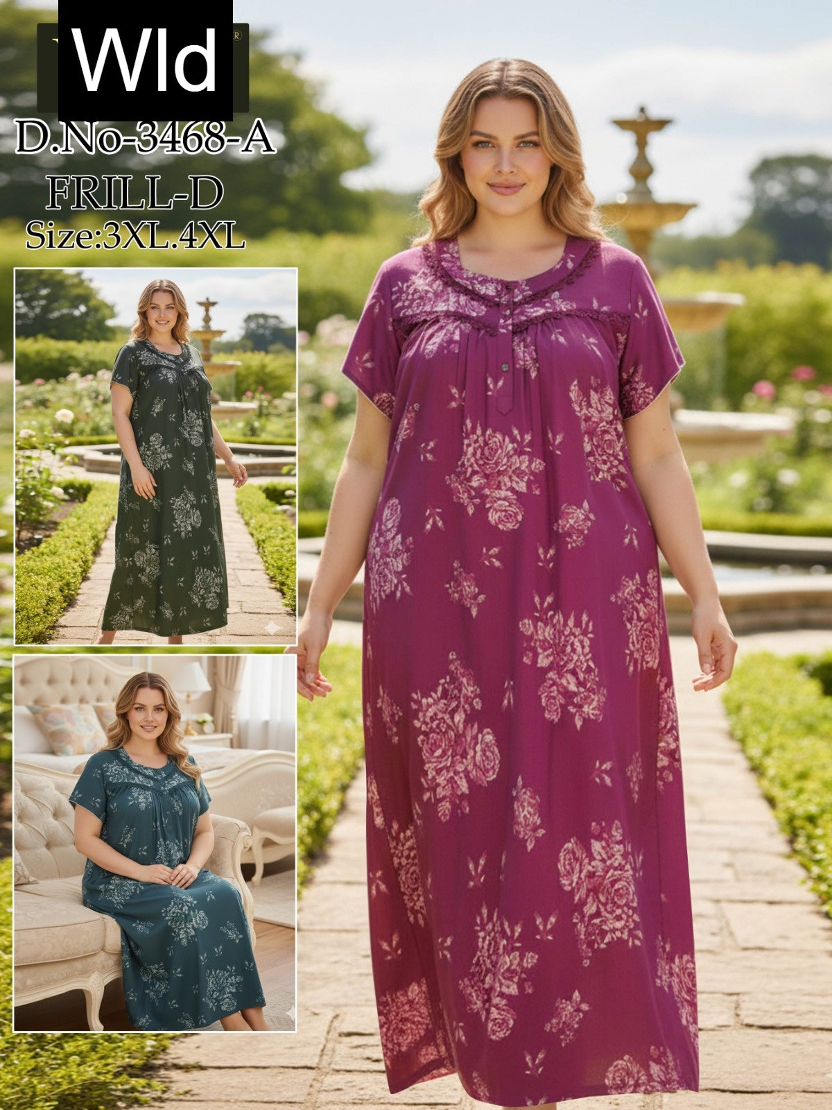 Design 3428-3468 Wld Rayon Night Gowns Wholesale Price