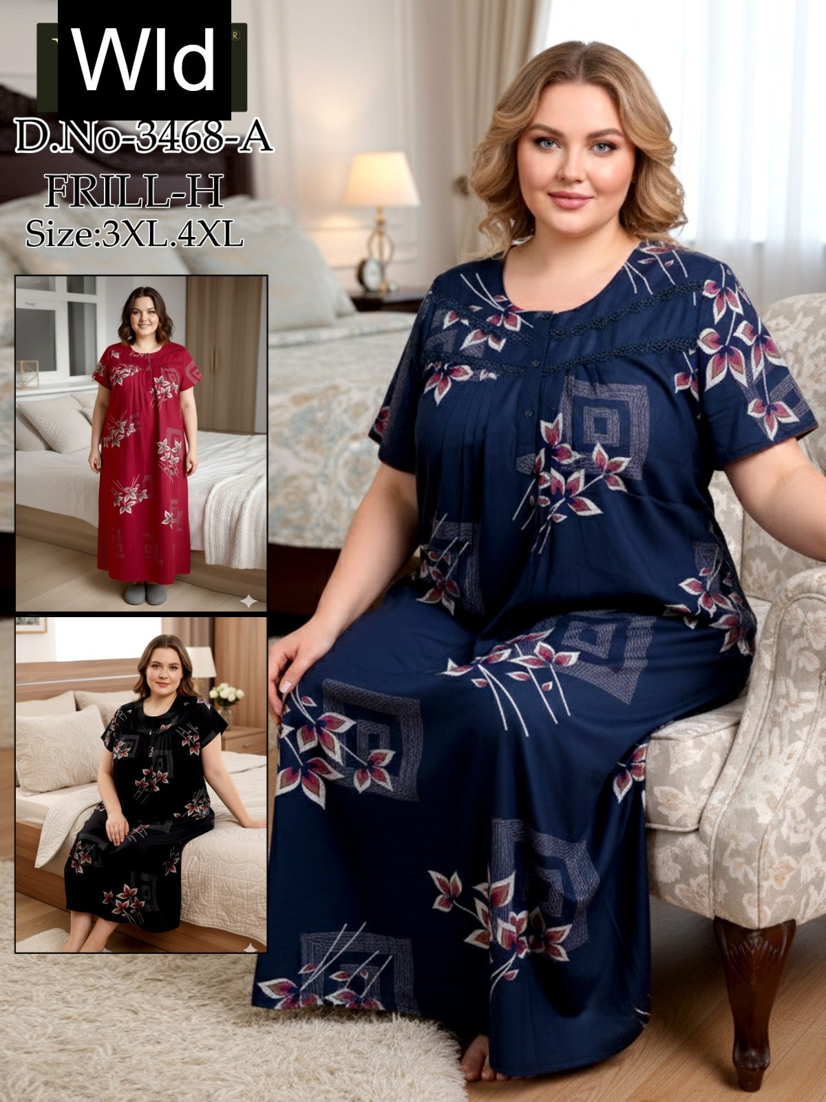 Design 3428-3468 Wld Rayon Night Gowns Wholesale Price