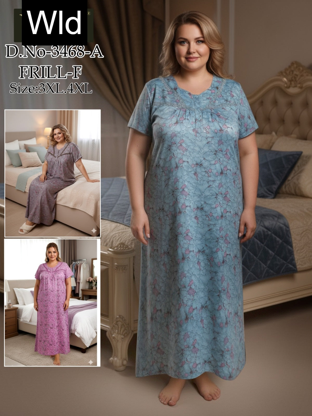 Design 3428-3468 Wld Rayon Night Gowns Wholesale Price