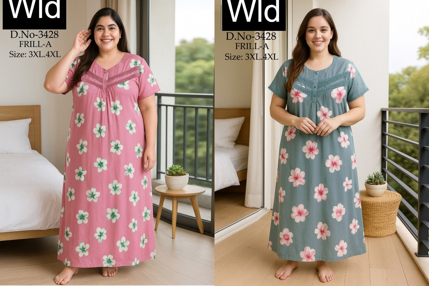 Design 3428-3468 Wld Rayon Night Gowns Wholesale Price