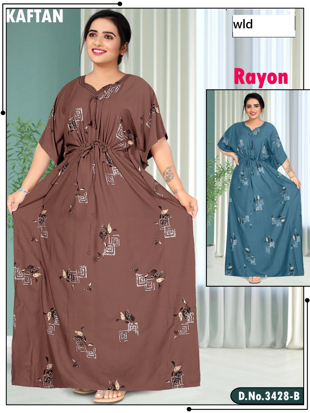 Design 3428 Wld Heavy Rayon Kaftan Nighty Supplier