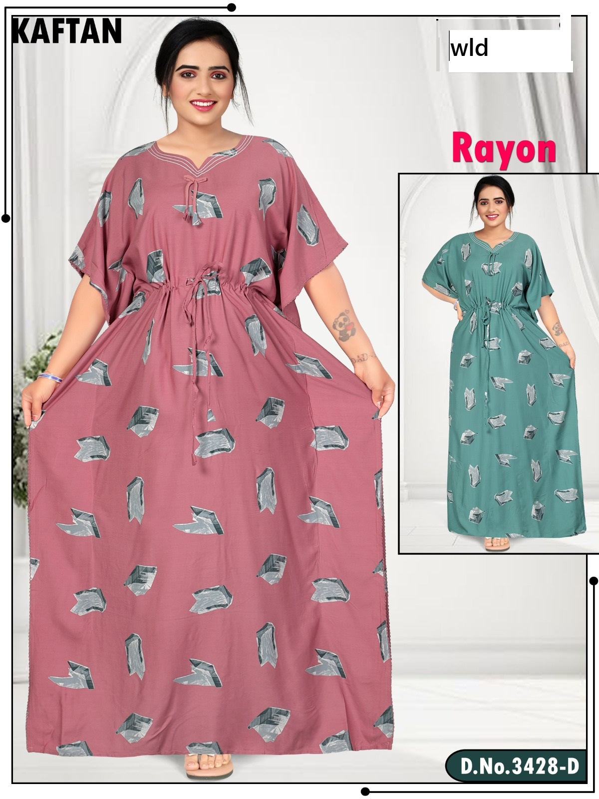 Design 3428 Wld Heavy Rayon Kaftan Nighty Supplier