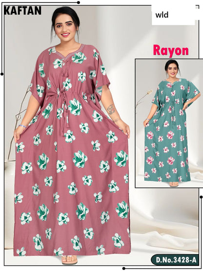 Design 3428 Wld Heavy Rayon Kaftan Nighty Supplier