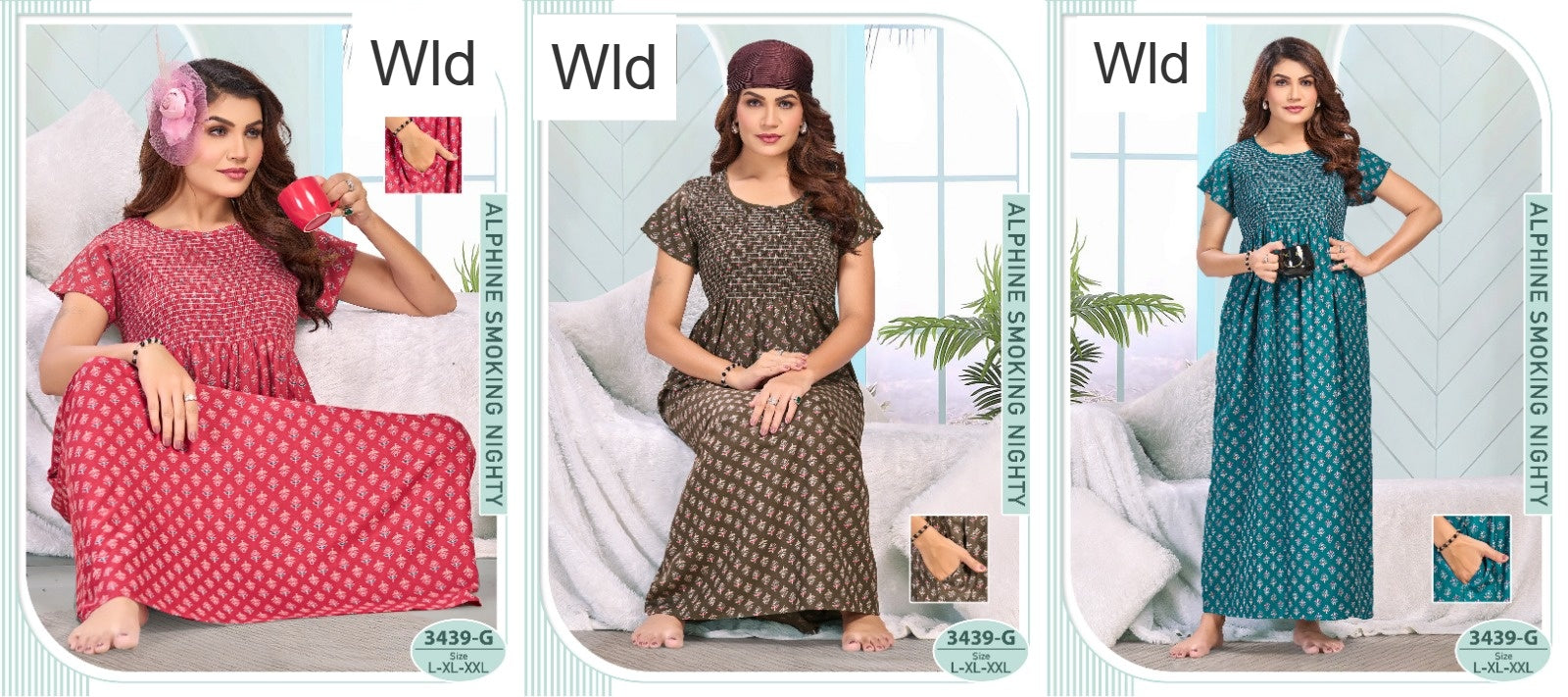 Design 3439 Wld Alpine Night Gowns Exporter Gujarat