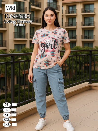 Design 3442 Wld Cotton Women Tshirt Wholesale Rate